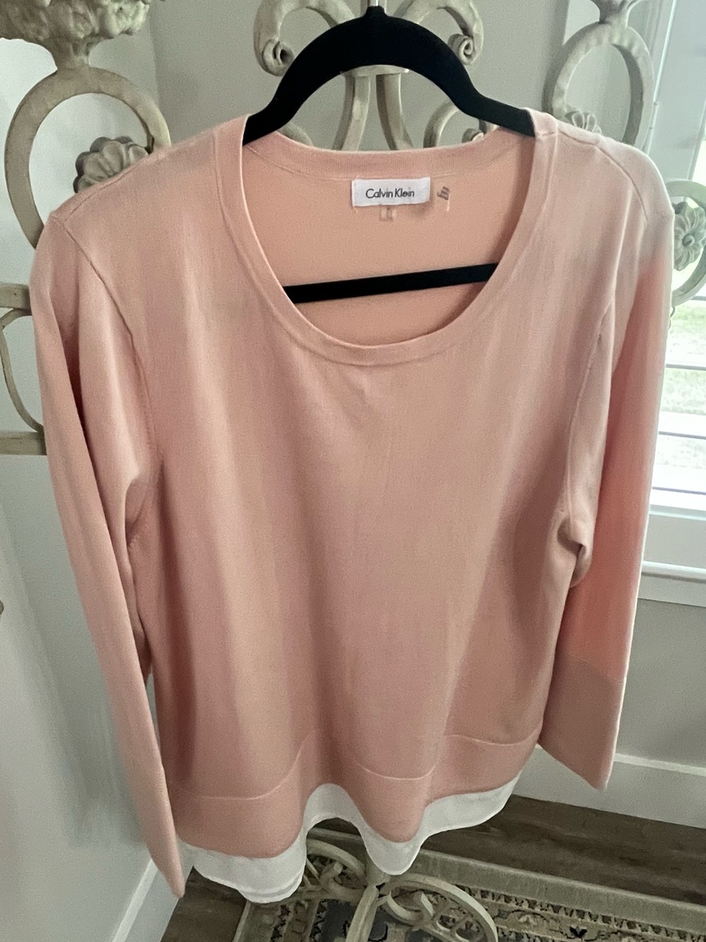 Calvin Klein 2-in-1 Mixed Media Layered Blush Pink Crewneck Sweater Size XL